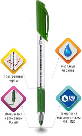 Ручка шариковая масляная BRAUBERG "Extra Glide GT", ЗЕЛЕНАЯ, трехгранная, узел 0,7 мм, линия письма 0,35 мм, 142921