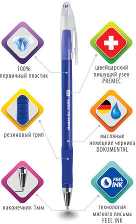 Ручка шариковая масляная с грипом BRAUBERG "Model-XL TONE", СИНЯЯ, узел 1,0 мм, линия письма 0,5 мм, 143248