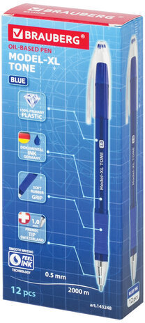 Ручка шариковая масляная с грипом BRAUBERG "Model-XL TONE", СИНЯЯ, узел 1,0 мм, линия письма 0,5 мм, 143248
