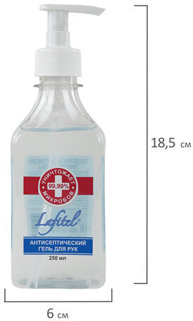 Антисептик-гель для рук спиртсодержащий (68%) с дозатором 250 мл LAFITEL (Лафитель), с экстрактом Алоэ, 095-006