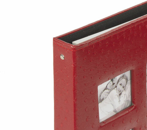 Фотоальбом BRAUBERG на 20 магнитных листов, 23х28 см, обложка под кожу страуса, на кольцах, бордовый, 390692