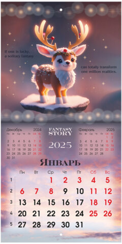 Календарь настенный перекидной на 2025 г., BRAUBERG, 12 листов, 22,5х22,5 см, МИНИ, "Fantasy Story", 116182