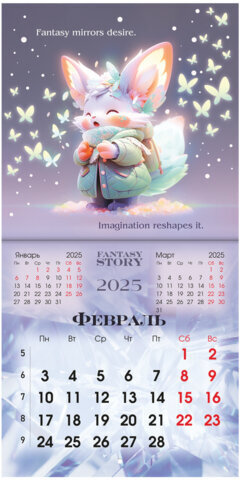 Календарь настенный перекидной на 2025 г., BRAUBERG, 12 листов, 22,5х22,5 см, МИНИ, "Fantasy Story", 116182