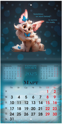 Календарь настенный перекидной на 2025 г., BRAUBERG, 12 листов, 22,5х22,5 см, МИНИ, "Fantasy Story", 116182