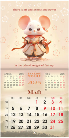 Календарь настенный перекидной на 2025 г., BRAUBERG, 12 листов, 22,5х22,5 см, МИНИ, "Fantasy Story", 116182
