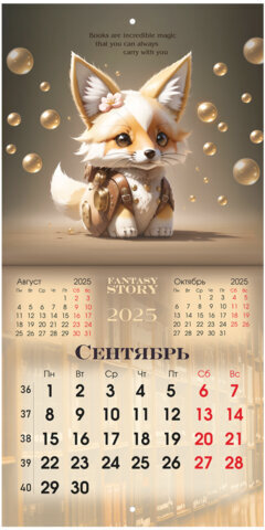 Календарь настенный перекидной на 2025 г., BRAUBERG, 12 листов, 22,5х22,5 см, МИНИ, "Fantasy Story", 116182
