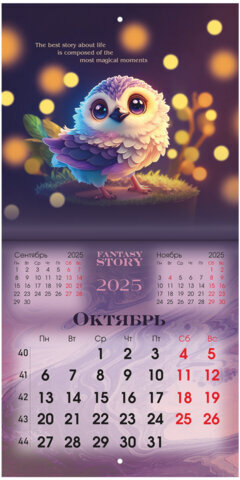 Календарь настенный перекидной на 2025 г., BRAUBERG, 12 листов, 22,5х22,5 см, МИНИ, "Fantasy Story", 116182