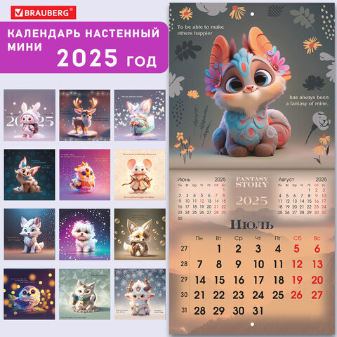 Календарь настенный перекидной на 2025 г., BRAUBERG, 12 листов, 22,5х22,5 см, МИНИ, "Fantasy Story", 116182