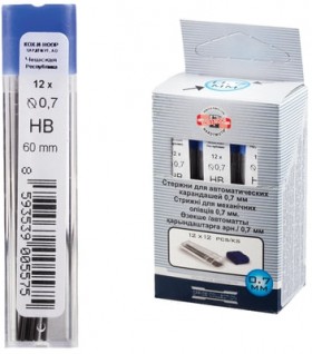 Грифели запасные 0,7 мм, HB, KOH-I-NOOR, КОМПЛЕКТ 12 шт., 4162/HB, 41620HB007PKRU