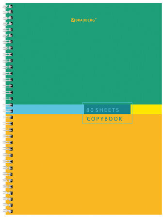 Тетрадь А4, 80 л., BRAUBERG, гребень, клетка, обложка твердая, "Color", 404055