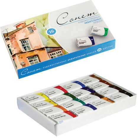 Краски акварельные художественные "Сонет", 16 цветов, кювета 2,5 мл, картонная коробка, 3541138