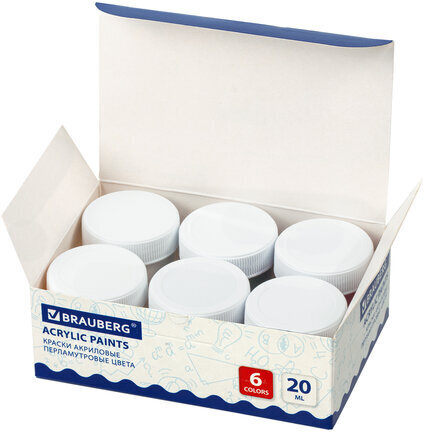 Краски акриловые ПЕРЛАМУТРОВЫЕ для рисования и хобби BRAUBERG 6 цветов по 20 мл, 191603