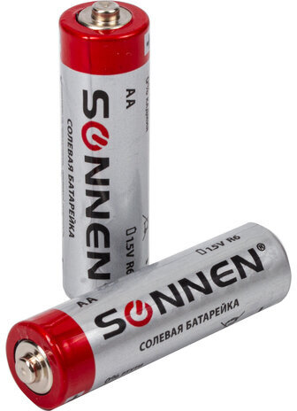 Батарейки КОМПЛЕКТ 4 шт., SONNEN, АА (R6, 15А), солевые, пальчиковые, в пленке, 451097