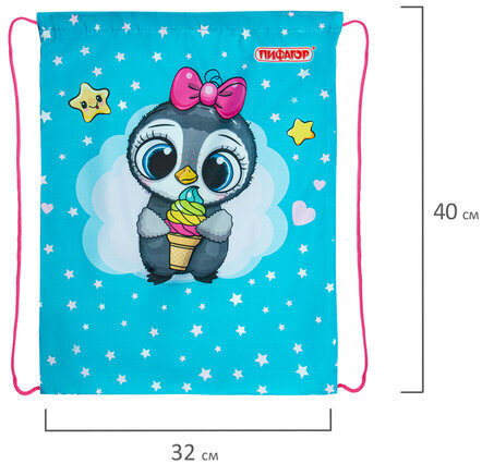 Мешок для обуви ПИФАГОР, 1 отделение, 40х32 см, "Smart penguin", 271602