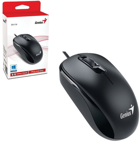Мышь проводная GENIUS DX-110, USB, 2 кнопки + 1 колесо-кнопка, оптическая, чёрная, 31010116100