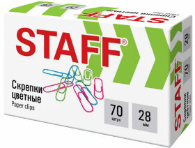 Скрепки STAFF 28 мм, цветные, 70 штук, 271708