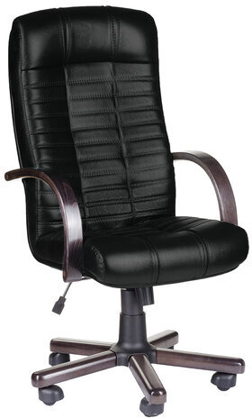 Кресло из натуральной кожи "Атлант-экстра", дерево (орех), монолитный каркас, черное