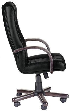 Кресло из натуральной кожи "Атлант-экстра", дерево (орех), монолитный каркас, черное