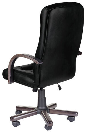 Кресло из натуральной кожи "Атлант-экстра", дерево (орех), монолитный каркас, черное