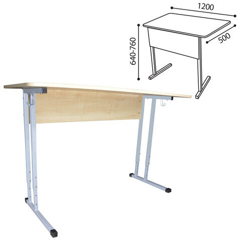 Стол-парта 2-местный регулируемый "Умник", 1200х500х640-760 мм, рост 4-6, серый каркас, ЛДСП клён
