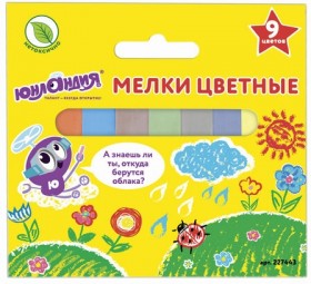 Мел цветной ЮНЛАНДИЯ "ЮНЛАНДИК И ОКРУЖАЮЩИЙ МИР", НАБОР 9 шт., квадратный, 227443