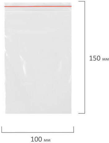 Пакеты с замком ZIP-LOCK "зиплок", комплект 100 шт., 10х15 см, ПВД, толщина 32 мкм, STAFF, 608165