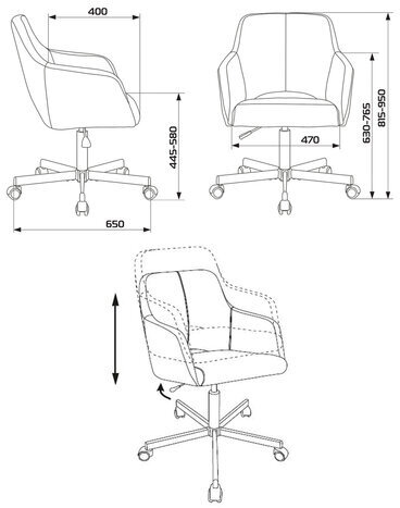 Кресло CH-380M, пятилучие металлическое, ткань, темно-серое, 1430559
