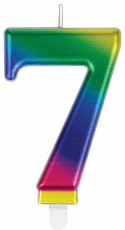 Свеча-цифра для торта "7" "Радужная", 9 см, ЗОЛОТАЯ СКАЗКА, с держателем, в блистере, 591440