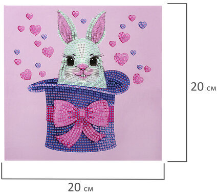 Картина стразами (алмазная мозаика) 20х20 см, ЮНЛАНДИЯ "Заяц в шляпе", картон, 662435