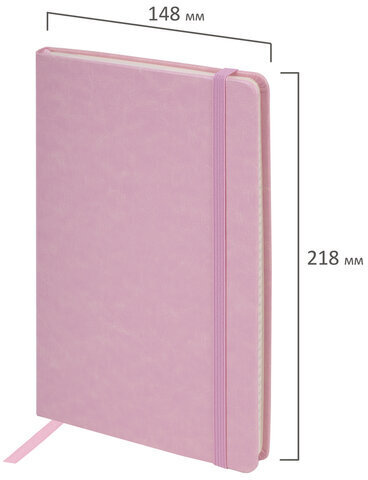 Блокнот А5 (148x218 мм), BRAUBERG "Metropolis Special", под кожу, 80 л., резинка, клетка, розовый, 111579