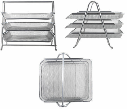 Лоток горизонтальный металлический для бумаг, 3 секции, BRAUBERG "Germanium", А4 (267х355х295 мм), серебристый, 231953