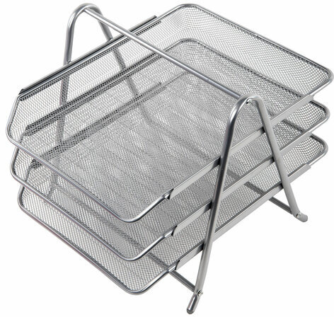 Лоток горизонтальный металлический для бумаг, 3 секции, BRAUBERG "Germanium", А4 (267х355х295 мм), серебристый, 231953