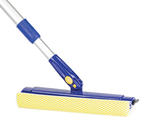 Окномойка LAIMA вращающаяся, телескопическая ручка, рабочая часть 25 см (стяжка, губка, ручка), для дома и офиса, 601494