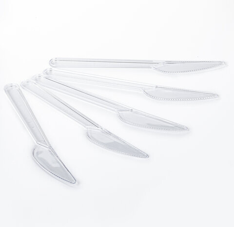 Нож одноразовый пластиковый 180 мм, прозрачный, КОМПЛЕКТ 48 шт., КРИСТАЛЛ, LAIMA, 602655