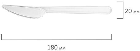 Нож одноразовый пластиковый 180 мм, прозрачный, КОМПЛЕКТ 48 шт., КРИСТАЛЛ, LAIMA, 602655