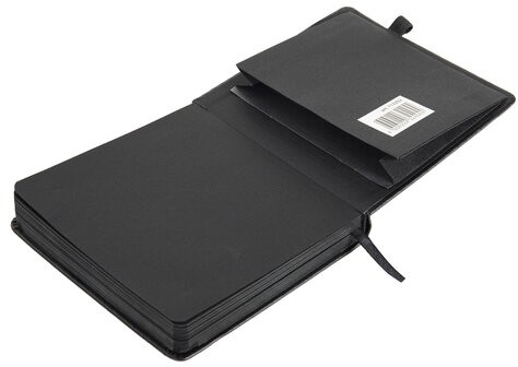 Скетчбук, черная бумага 140 г/м2 120х120 мм, 80 л., КОЖЗАМ, резинка, карман, BRAUBERG ART, черный, 113202