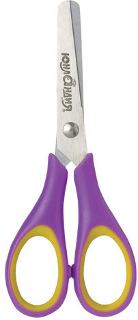Ножницы ЮНЛАНДИЯ "ВОЗДУШНЫЙ ЗМЕЙ", 125 мм, для правши, резиновые вставки, фиолетово-желтые, европодвес, 236856
