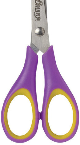 Ножницы ЮНЛАНДИЯ "ВОЗДУШНЫЙ ЗМЕЙ", 125 мм, для правши, резиновые вставки, фиолетово-желтые, европодвес, 236856