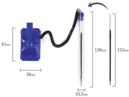 Ручка шариковая настольная ОФИСМАГ "Стенд-Пен2", СИНЯЯ, пружинка, корпус синий, линия письма 0,5 мм, 142165