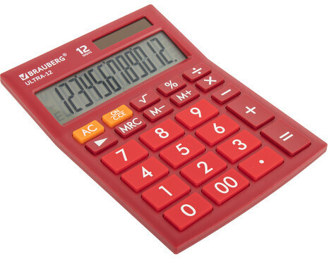 Калькулятор настольный BRAUBERG ULTRA-12-WR (192x143 мм), 12 разрядов, двойное питание, БОРДОВЫЙ, 250494