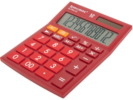 Калькулятор настольный BRAUBERG ULTRA-12-WR (192x143 мм), 12 разрядов, двойное питание, БОРДОВЫЙ, 250494