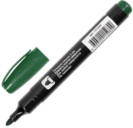 Маркер перманентный ОФИСМАГ, ЗЕЛЕНЫЙ, круглый наконечник, 3 мм, с клипом, 151200