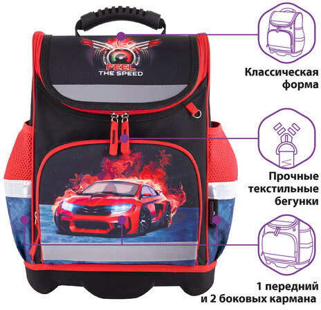 Ранец ЮНЛАНДИЯ WISE для начальной школы, "Feel the speed", 37x29х15 см, 270590