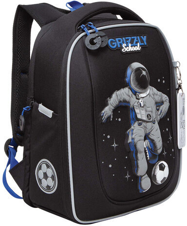 Ранец GRIZZLY анатомическая спинка, с бейджем, для мальчиков, SPACE FOOTBALL, 36х29х18 см, RAf-393-6/1