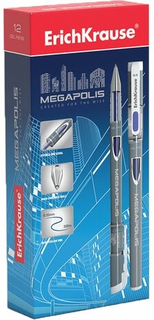 Ручка гелевая ERICH KRAUSE "Megapolis Gel", СИНЯЯ, корпус с печатью, узел 0,5 мм, линия письма 0,4 мм, 92