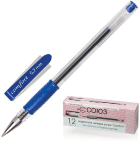 Ручка гелевая с грипом СОЮЗ &quot;Comfort&quot;, СИНЯЯ, корпус прозрачный, узел 0,7 мм, линия письма 0,4 мм, РГ 166-01