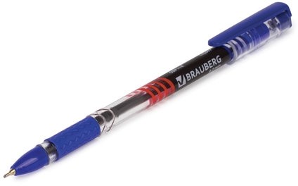Ручка шариковая масляная с грипом BRAUBERG "Spark", СИНЯЯ, печать, узел 0,7 мм, линия письма 0,35 мм, 142697