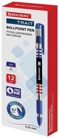 Ручка шариковая масляная с грипом BRAUBERG "Spark", СИНЯЯ, печать, узел 0,7 мм, линия письма 0,35 мм, 142697