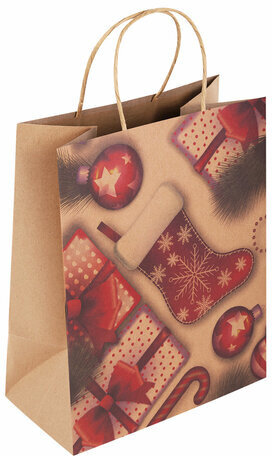 Пакет подарочный КОМПЛЕКТ 10 штук, новогодний, 26x13x32 см, "Christmas Kraft", ЗОЛОТАЯ СКАЗКА, 591961