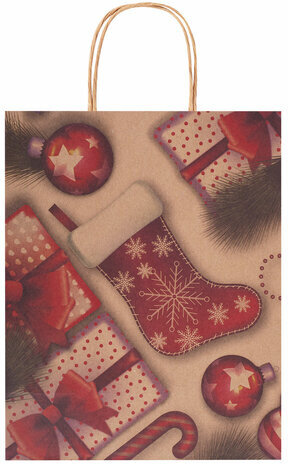 Пакет подарочный КОМПЛЕКТ 10 штук, новогодний, 26x13x32 см, "Christmas Kraft", ЗОЛОТАЯ СКАЗКА, 591961